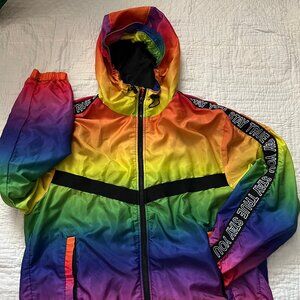 H&M Pride Jacket Stay True Stay You MED. RAINBOW Hood Windbreaker